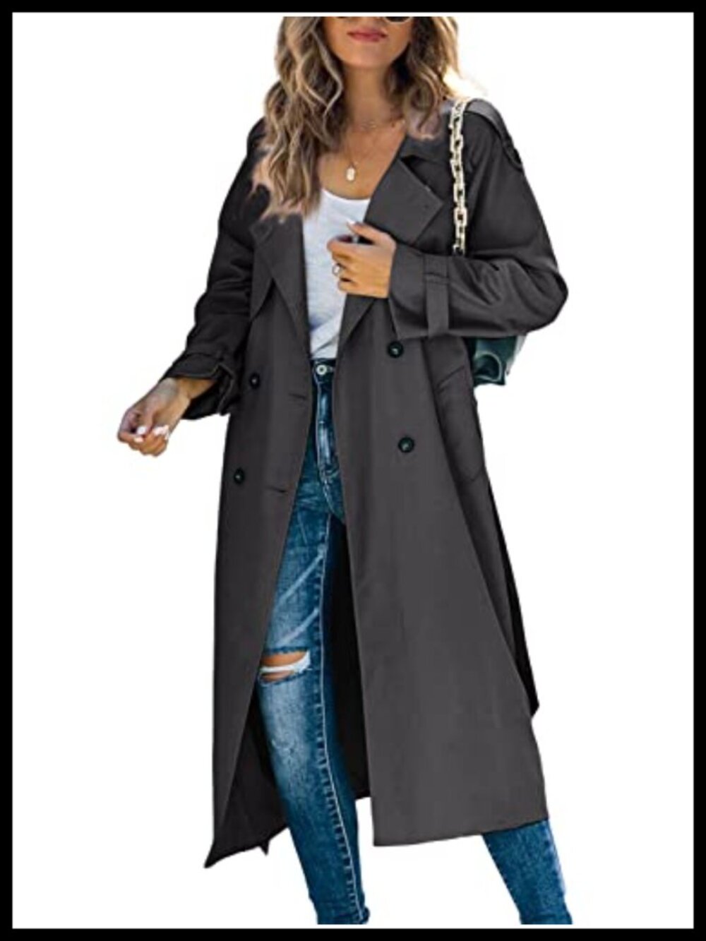 Womens Long Trench Coat Double Breasted Windproof Overcoat With Belt